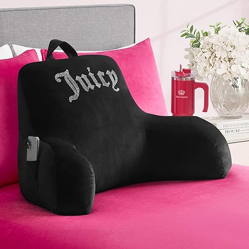 Juicy Couture Velours-Rückenlehnenkissen mit Strass-Logo – 76,2 x 43,2 cm, schwa