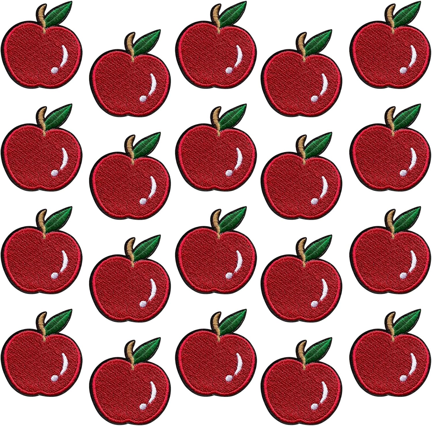 20Pcs Red Apple Iron on Patches Premium Quality Kids Children Baby Embroidered Applique for Clothes Jackets Jeans Backpacks