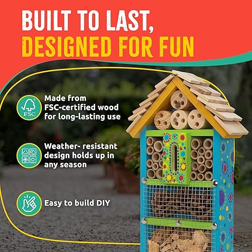Miniatura 6 de SparkJump Kit de hotel prémium para insectos, manualidades de madera de cedro para construir casas de abejas, mariquitas o mariposas, kit educativo