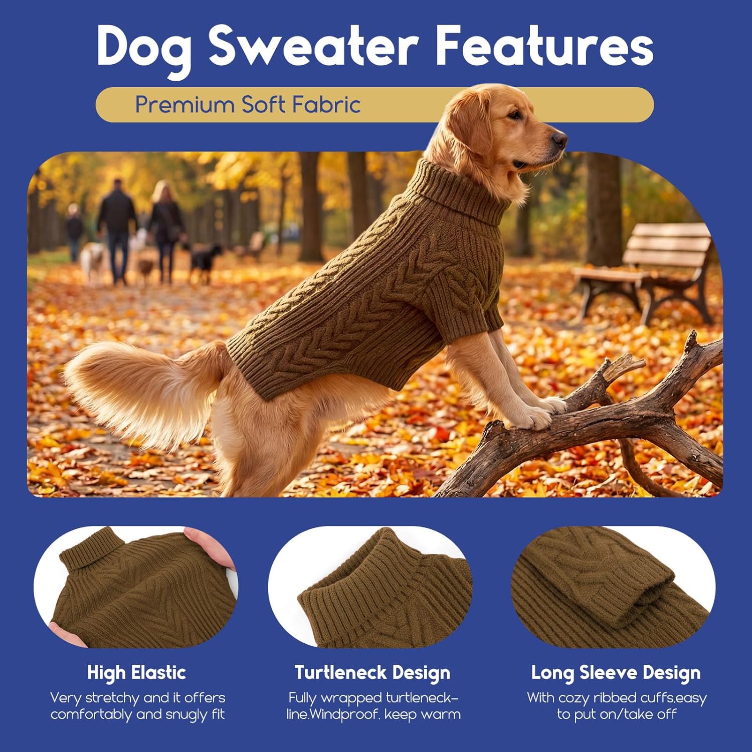 ASENKU Extra-Large Dog Sweater, Dog Sweaters for Extra Large Dogs, Pet Sweatshirt Apparel Turtleneck Pullover Winter for Doberman, Great Dane (Coffee, 4XL)