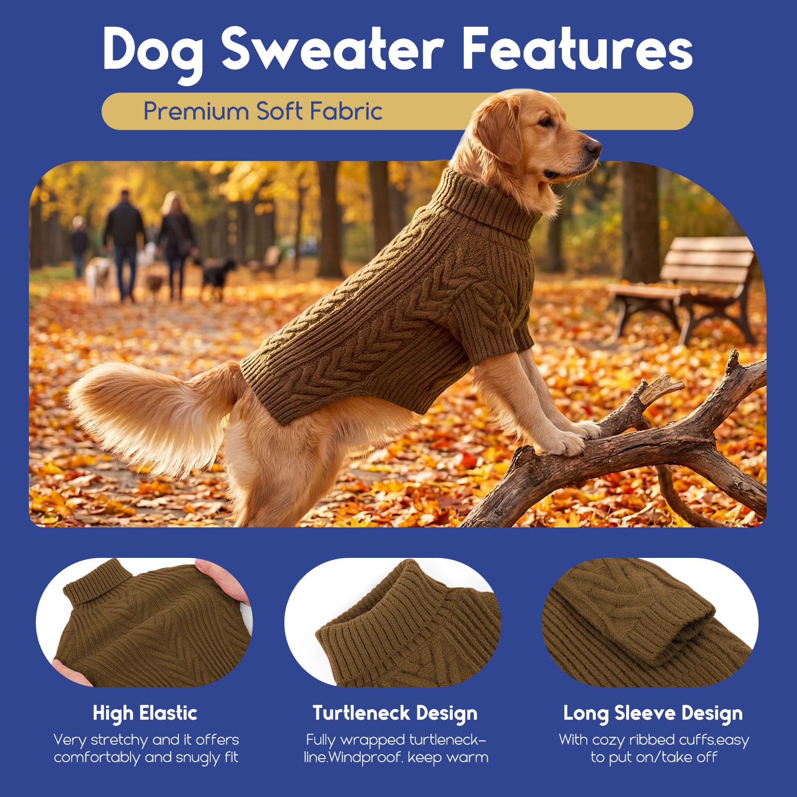 ASENKU Pull pour Chien Extra Large - Chandails pour Chiens de très Grande Taille - Sweat-Shirt à col roulé pour Animaux de Compagnie - Pull d'hiver pour Doberman et Dogue Allemand (café, 4XL)