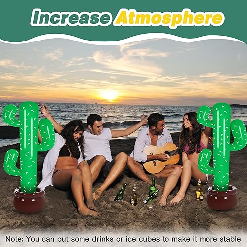 Miniatura 6 de Paquete de 2 decoraciones inflables de cactus grandes de 48 pulgadas, decoración de cactus gigante, decoración de fondo de playa para mexicano,