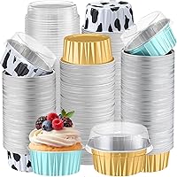Vista 11 de Gejoy 400 Piezas Moldes de Papel de Aluminio para Hornear con Tapas 5 oz Moldes Desechables Ramekins Mini Moldes para Pasteles Crème Brûlée Moldes