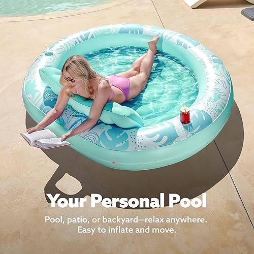 Miniatura 4 de SLOOSH Flotador inflable para tumbona para piscina, 72 x 65 pulgadas, flotadores de piscina para adultos con almohada, tela de lujo, flotador grande