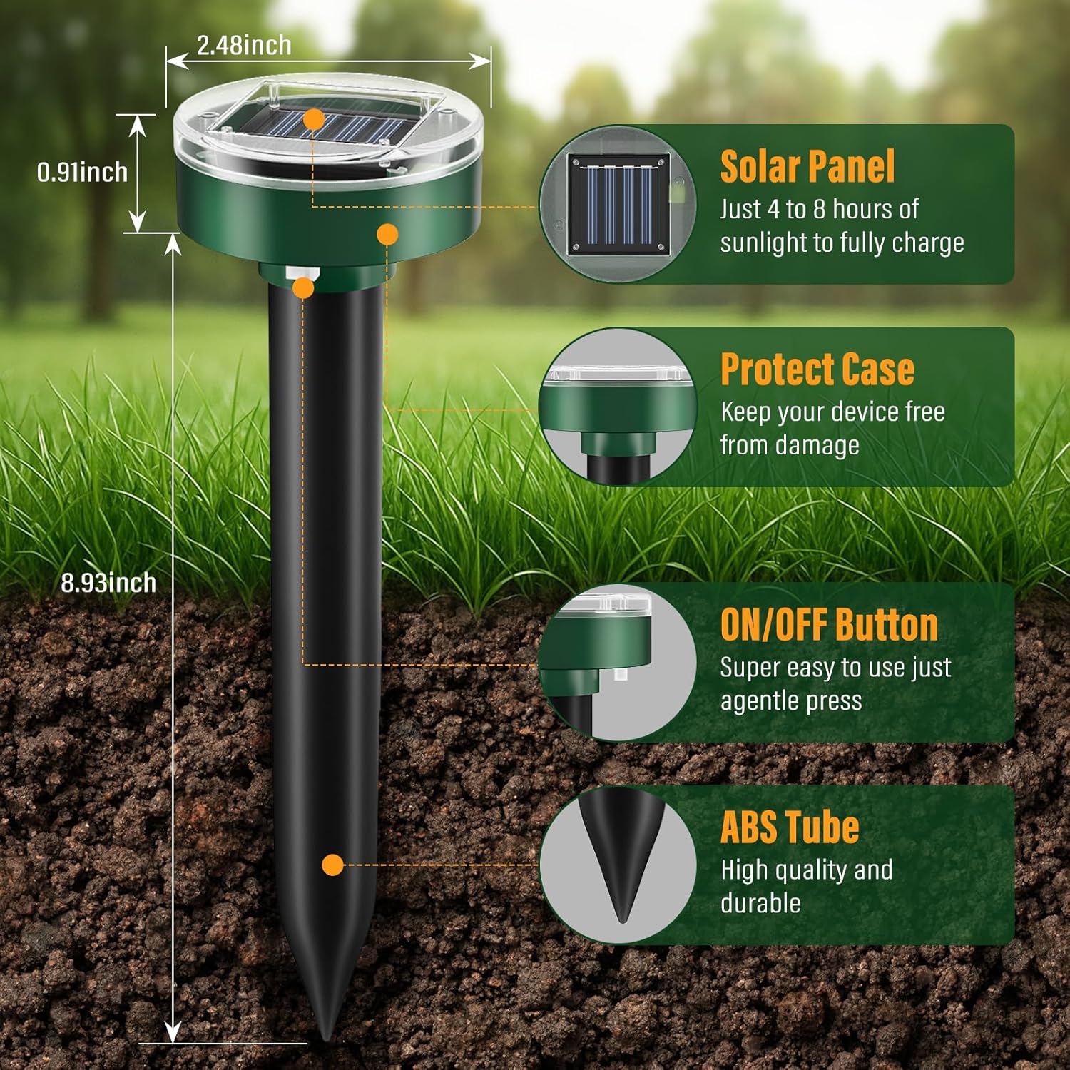 10 Packs Solar Powered Mole Repellent, Waterproof Vole Repellent Get Rid of Moles Groundhog Chipmunk Repellent, Snake Repellent Outdoor Ultrasonic Gopher Repellent for Lawn Garden, Round