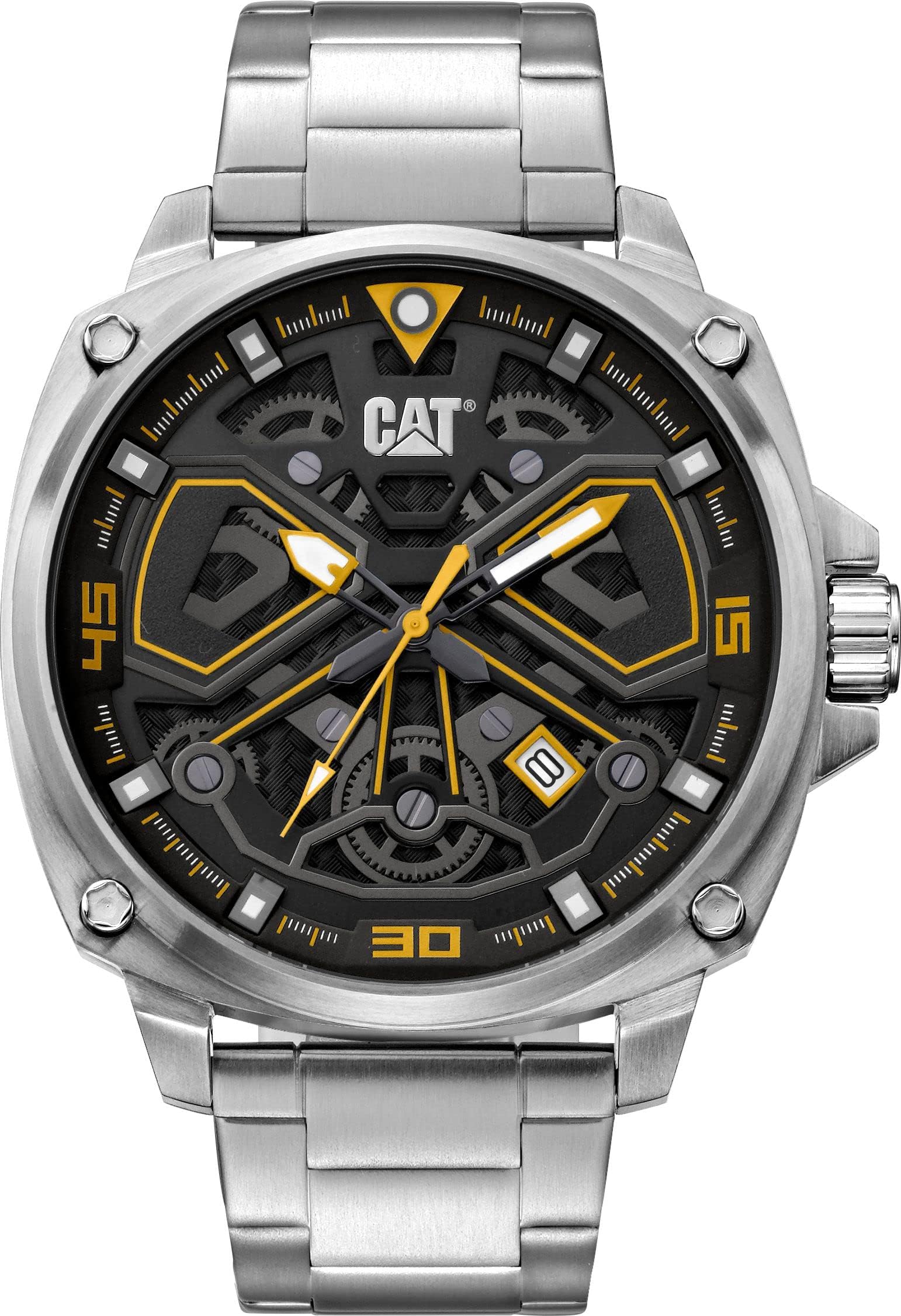 Tokyo' Men Watch, 44mm case, Black face, Stainless Steel case, Stainless Steel Strap, Black/Yellow dial (AJ.141.11.127)