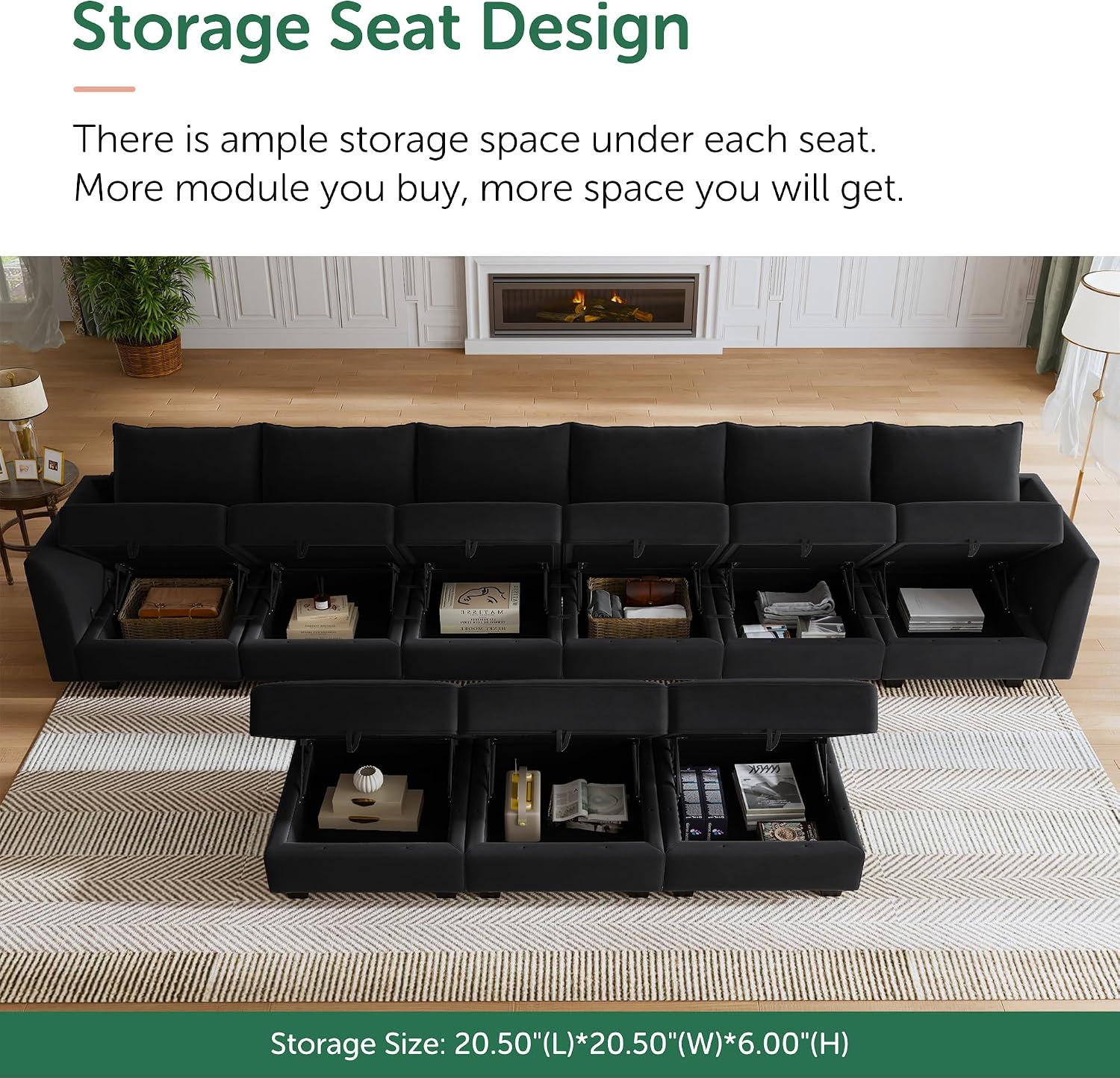 HONBAY Modular Sectional Sofa U Shaped Couch with Storage Convertible ...