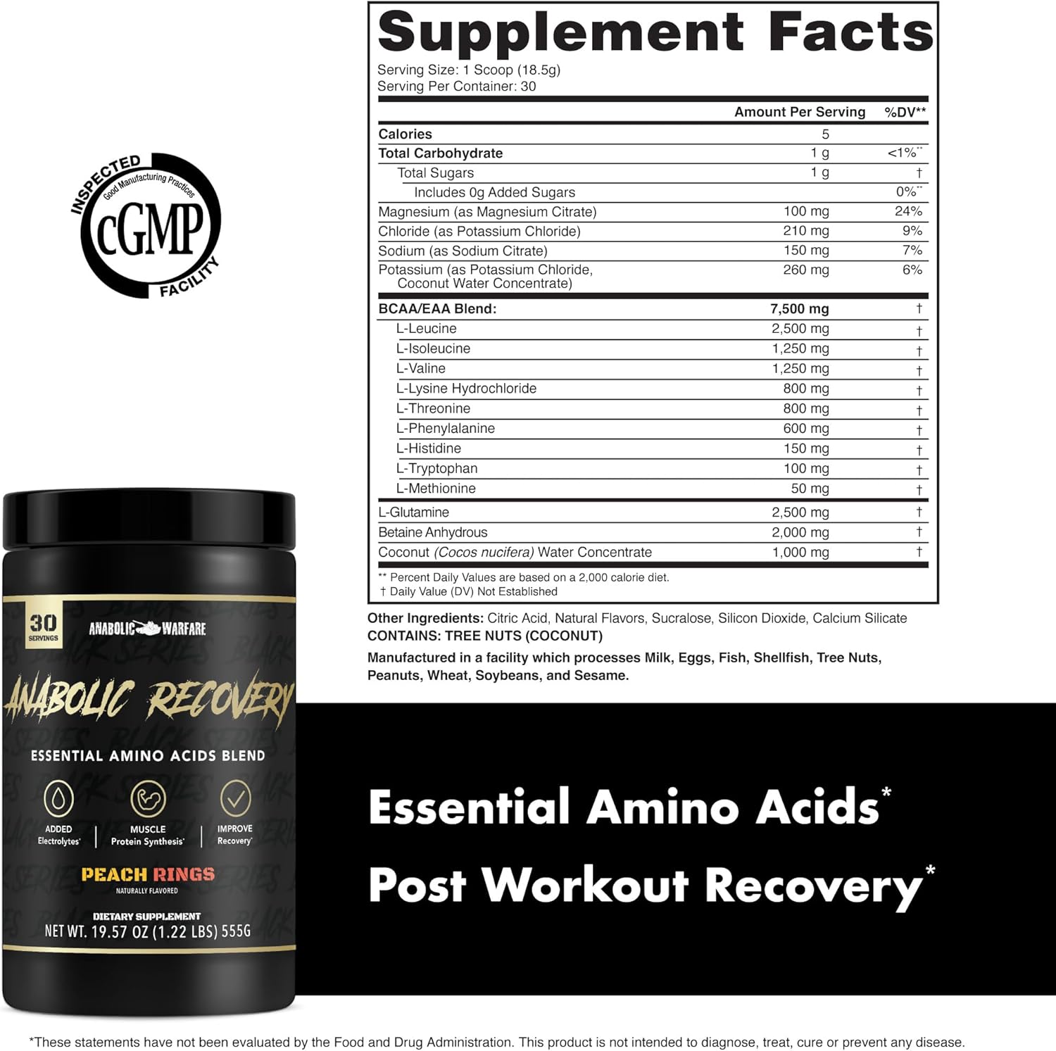 Anabolic Recovery, Essential Amino Acids, Post Workout Recovery, Premium Hydration, Build Muscle* (Peach Rings, 30 Servings)