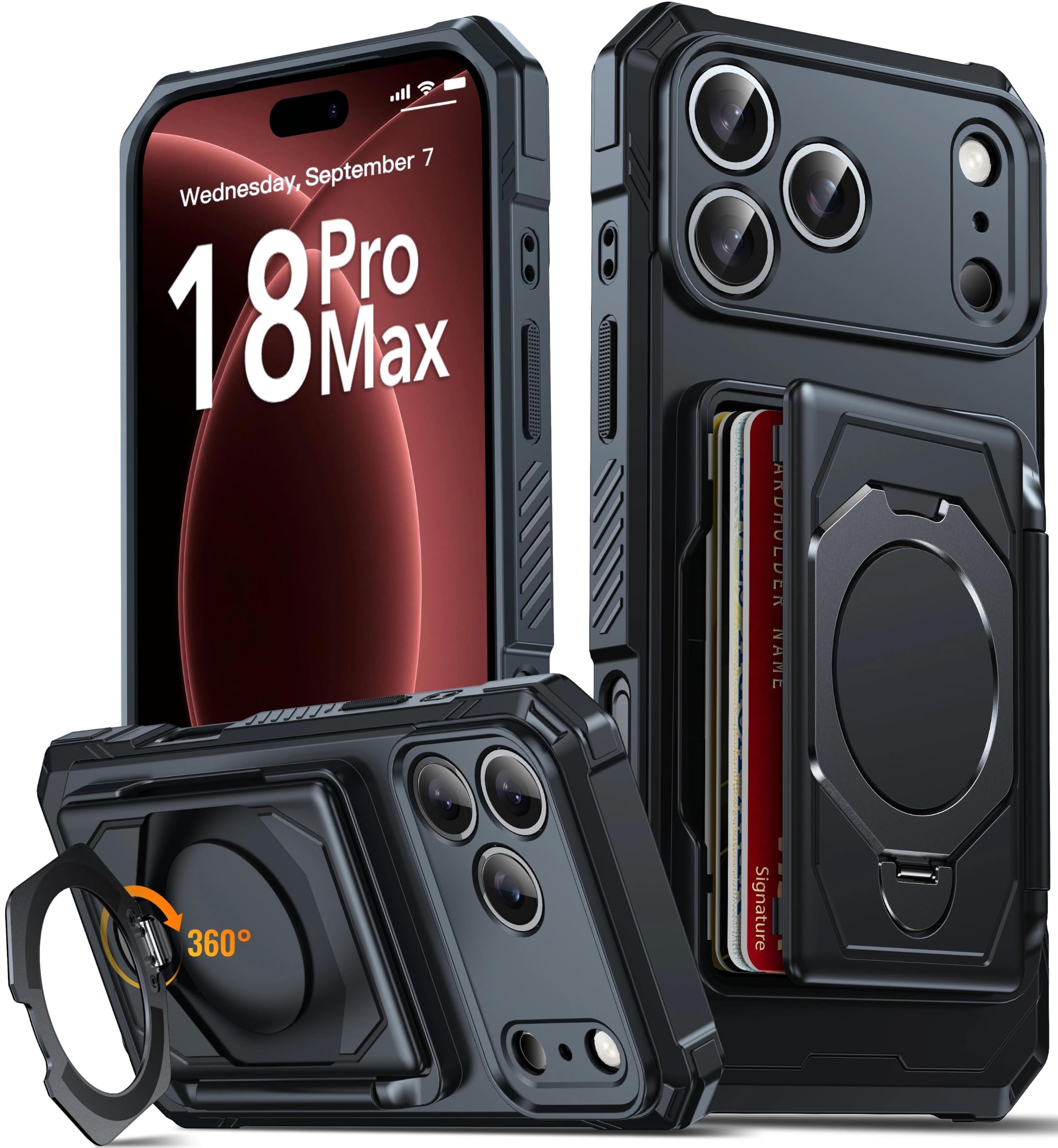 Oterkin Wallet for iPhone 18 Pro Max Case with Card Holder | 360 Spin Stand