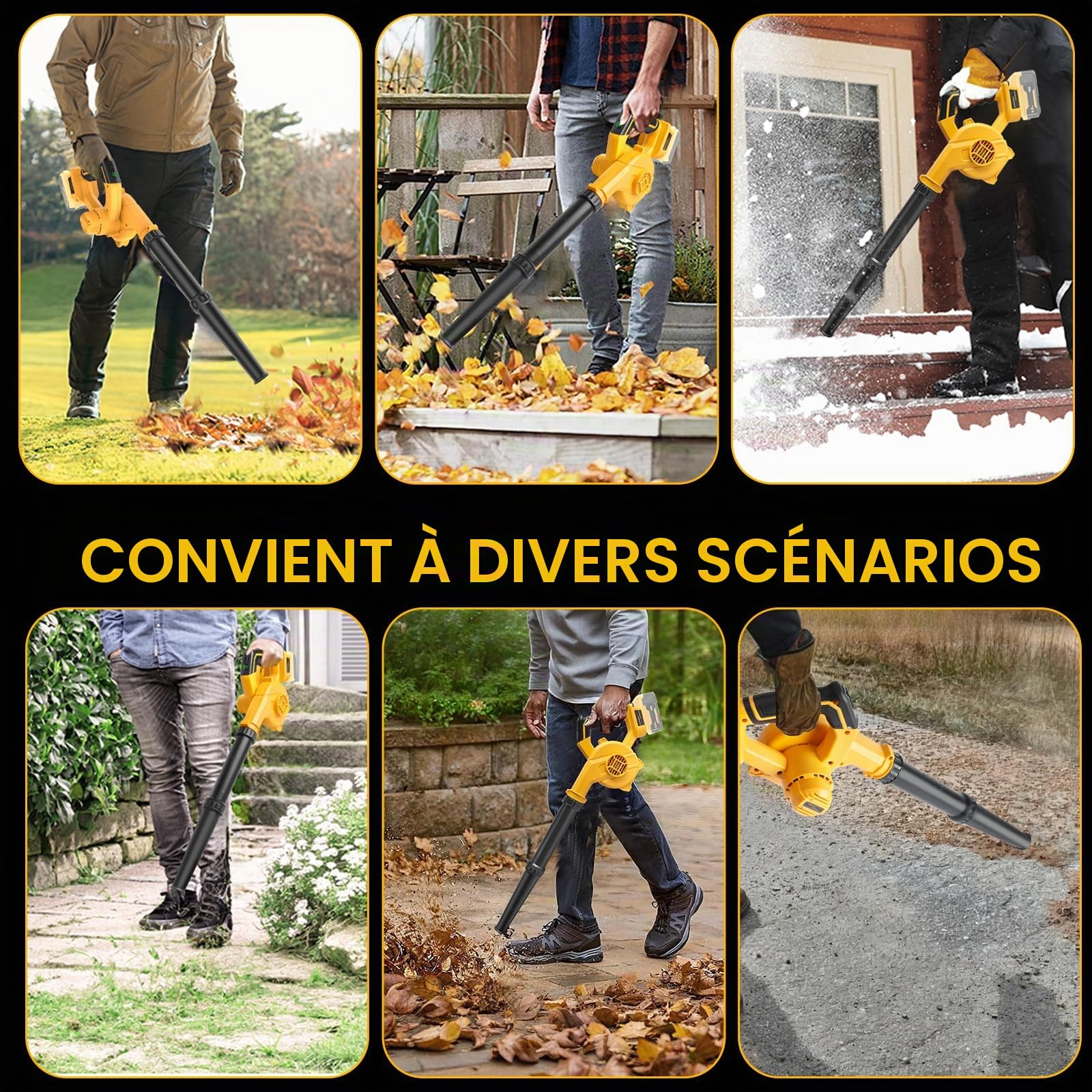 Powarobor Souffleur de feuilles sans fil pour DeWalt,batterie 18V 5,5 Ah incluse - Souffleur électrique portable puissant pour chantiers, entretien de pelouses, soufflage de feuilles et de neige, nett