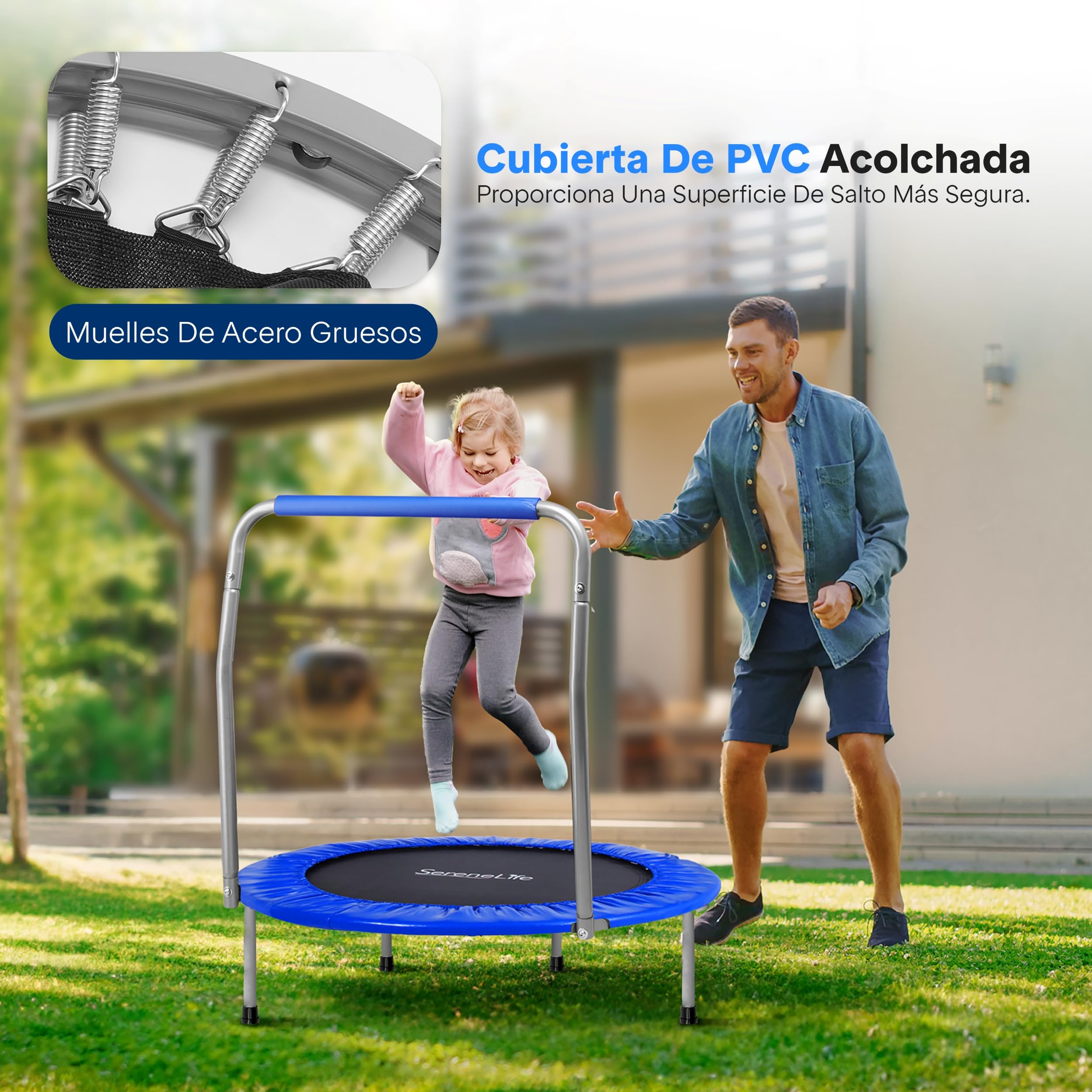SereneLife trampolin Mini Plegable, Cama Elastica, Fitness, Compacto para niños y Adultos, Rebounder de Ejercicio, Asa de Espuma
