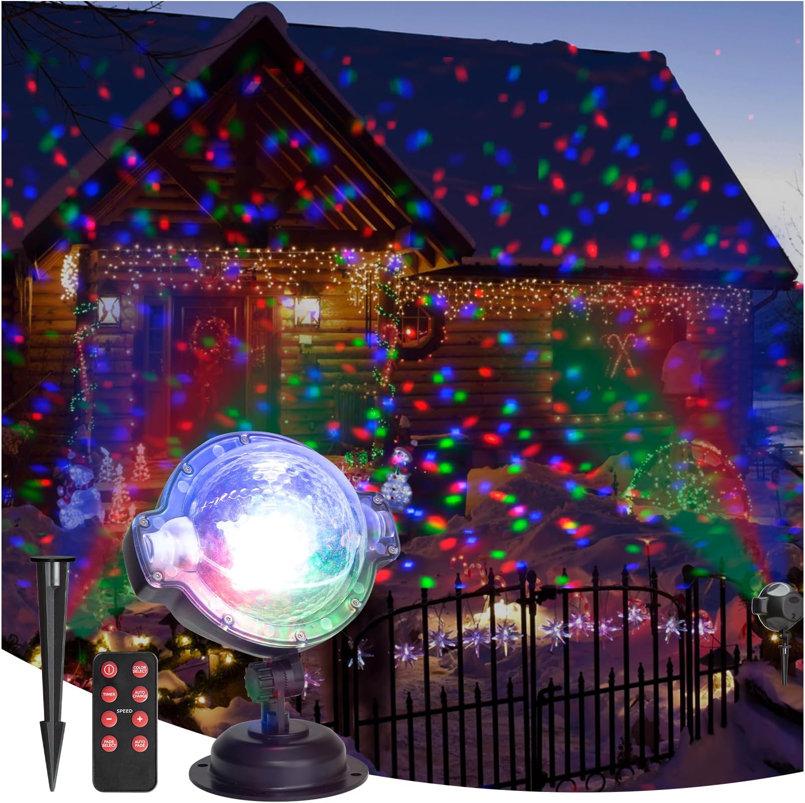 Vanthylit Christmas Projector Lights Outdoor, Multi Function Rotating Falling Snowfall Projector for Xmas Moving Points Christmas Projection Lights for Home Indoor Yard Garden Party