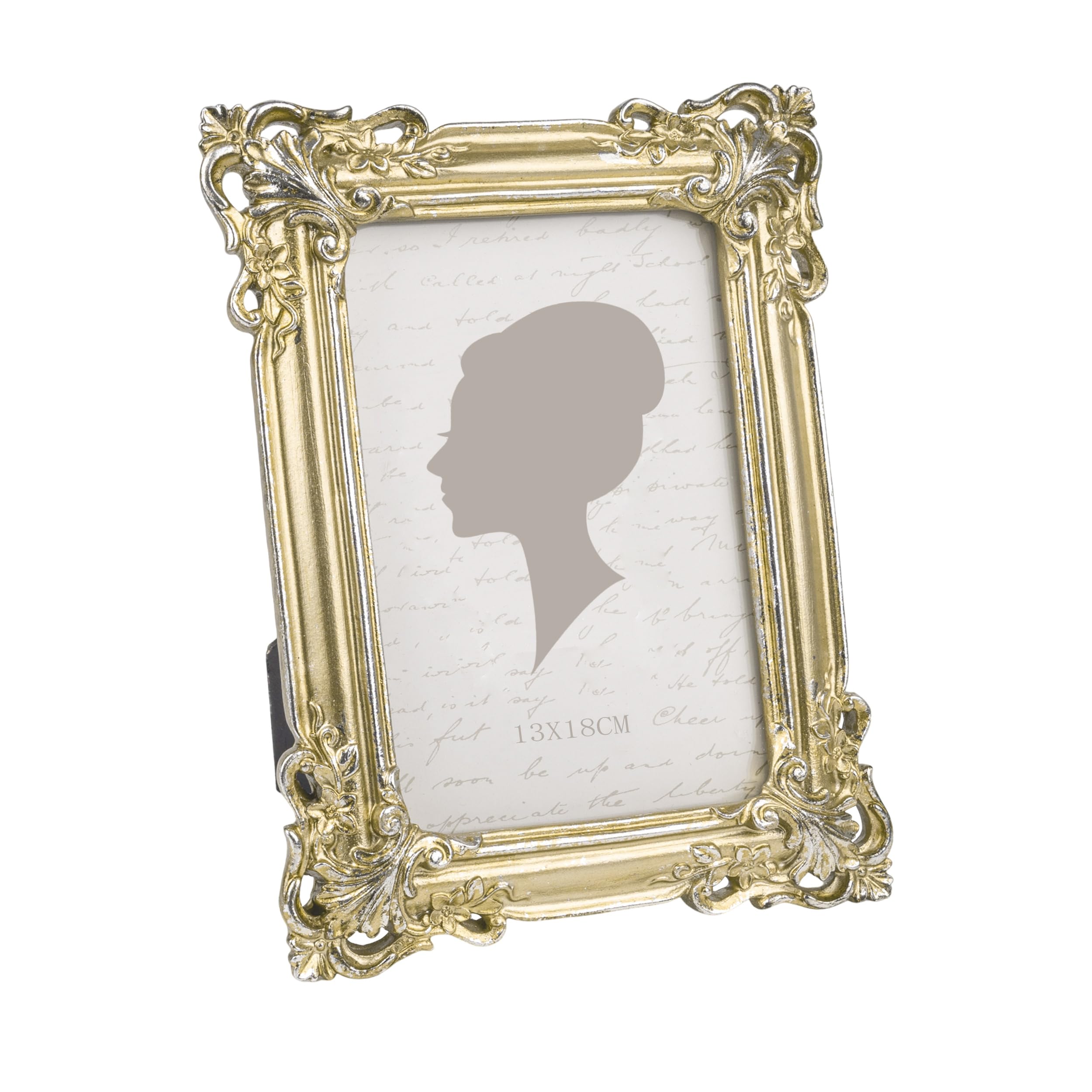 Sunlit Slivery Light Gold Vintage Picture Frame 5X7 Inch, Antique Photo Frames, Ornate Photo Display, Tabletop Wall Hanging, 13X18 Cm