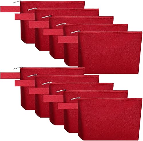 Miniatura 8 de 10 bolsas de maquillaje de lona de algodón con parte inferior y correa, bolsa de cosméticos multiusos con cremallera, bolsa de aseo de viaje, bolsa