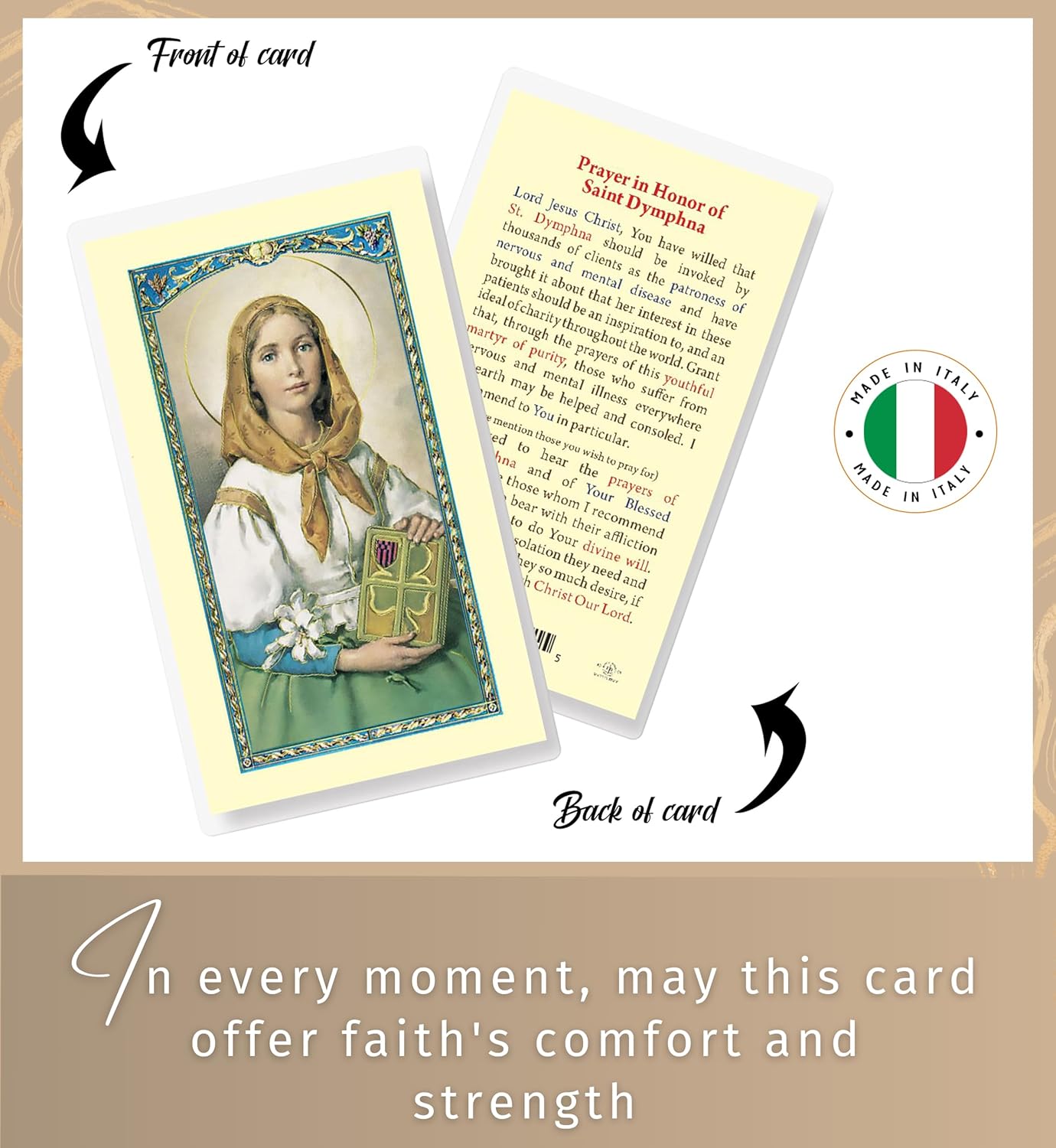 St Dymphna Chaplet - Saint Dymphna Prayer Card, Lord's Prayer Card - Saint Dymphna Chaplet with Medal Charm - St Dymphna Chaplet Rosary, Patron Saint of Nervous and Mental Disease Theme Set of 3 Items - Image 7