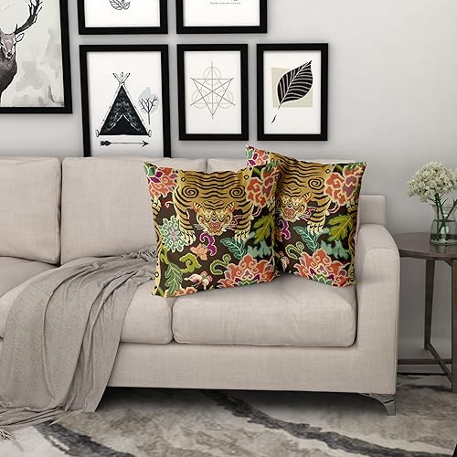 Miniatura 7 de aportt Juego de 2 fundas de almohada de tigre, diseño de rayas de tigre, de algodón, decorativas, para dormitorio, sofá, sala de estar, silla,