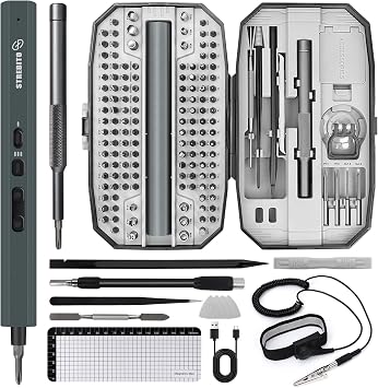 STREBITO Mini 155 in 1 Electric Precision Screwdriver Set Grey And Anti Static Wrist Strap