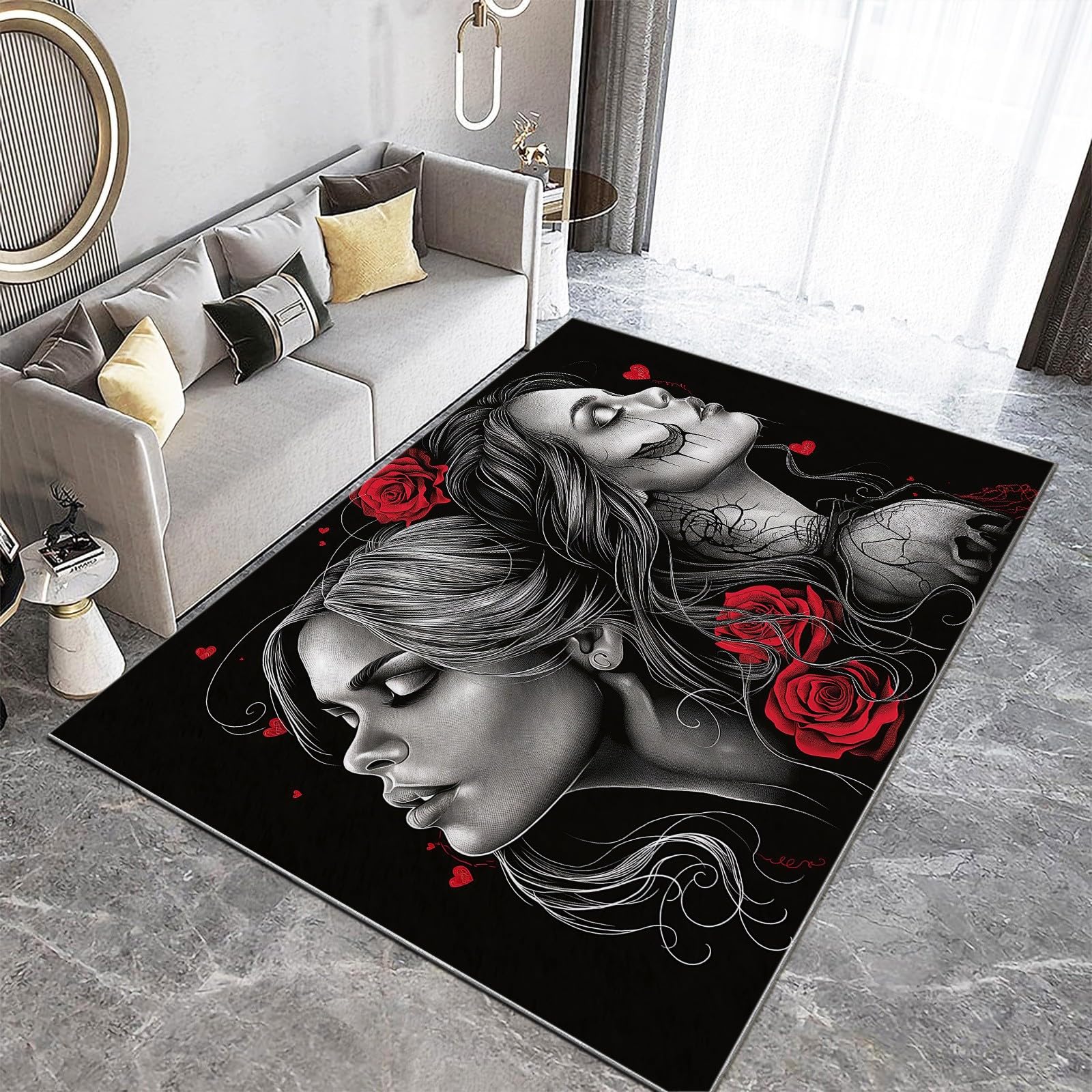 Halloween 3D dywany 140 x 200 cm antypoślizgowy dywan gotycki róże czaszki salon czarny pluszowy dywan nowoczesny dywan do wnętrz dywan podłogowy do salonu sypialni