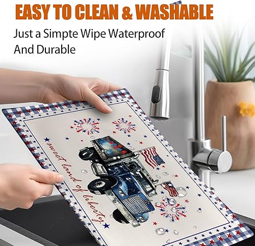 Miniatura 3 de Kwlegh Manteles individuales del 4 de juliotapete de mesa americano para auto, Día de la Independencia de los Estados Unidos, Día de la