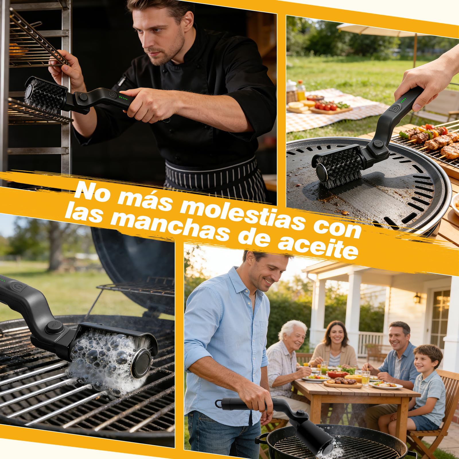 Cepillo Eléctrico para Barbacoa 2 En 1, Cepillo Eléctrico con 3 Niveles De Limpieza/Rotación De 360°/400 RPM, Recargable con Cabezales Intercambiables para Todas Las Parrillas