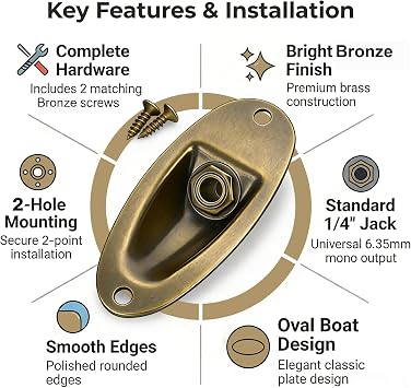 Guitar Input Jack Socket Plate Output Loaded Boat Style 1/4 Inch with Screws for Fender Stratocaster Strat St Mono Electric Guitar for Electric Guitar Replacement Parts (Bronze)