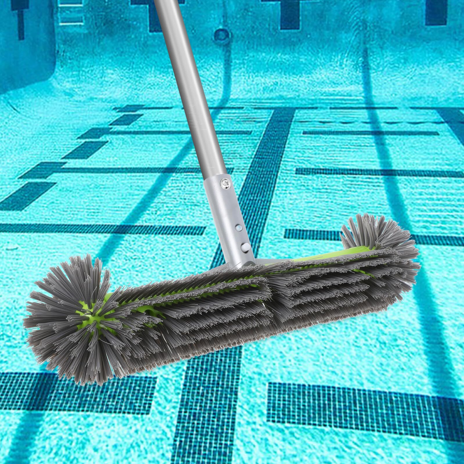 Beaupretty Cepillo para Piscina 43 Cm Verde con Cabezal Reforzado de Goma y Aluminio, Limpiador Multifunción para Escalones, Paredes y Suelos de Piscinas de Hormigón y Fibra de Vidrio
