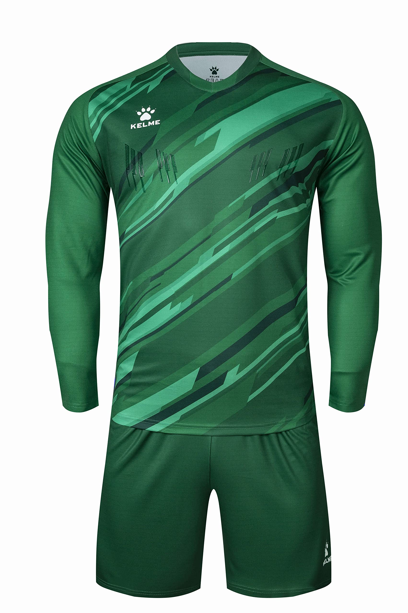 KELME Ensemble de gardien de but professionnel – Maillot et short rembourrés – Tailles adultes et enfants, Vert (pas de chaussettes)., 8 Years