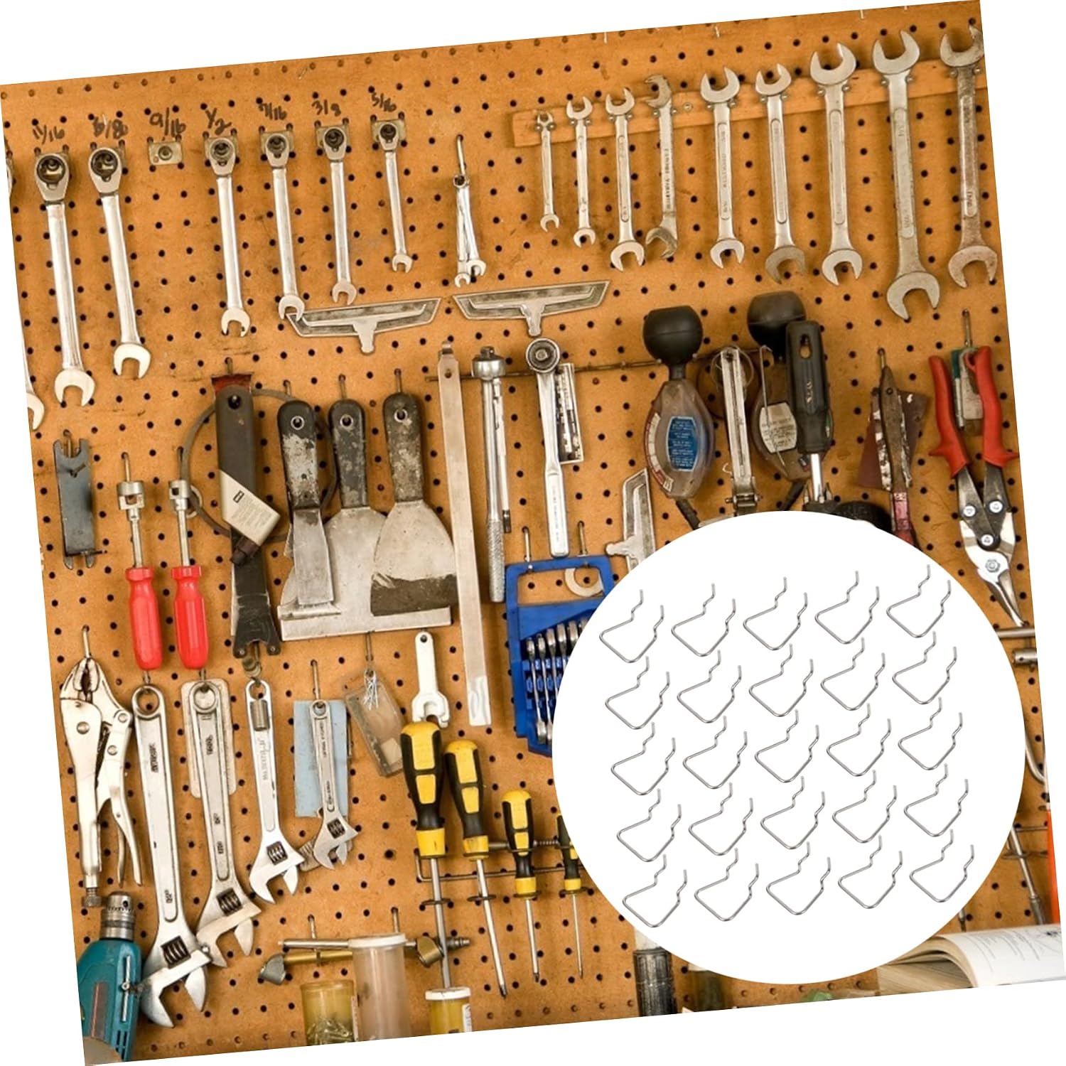 Cabilock 12pcs Stainless Steel Pegboard Hooks for Organizing Tools Easy to Install Heavy-Duty Hangers for Garage Workshop and Kitchen Storage Single Hooks for Pegboard Display