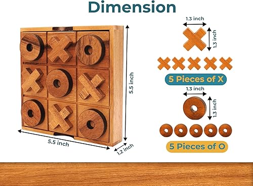 Miniatura 7 de BSIRI Juego de Tic Tac Toe de madera y torre de volteo para juegos de mesa clásicos diversión familiar para regalos únicos, mesa de café, sala de
