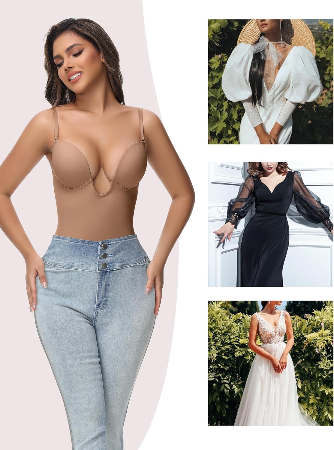 SHAPSHE Backless Shapewear Strapless Deep U Plunge Bodysuit for Women Built In Bra Tummy Control Low Back Body Shaper - Image 5