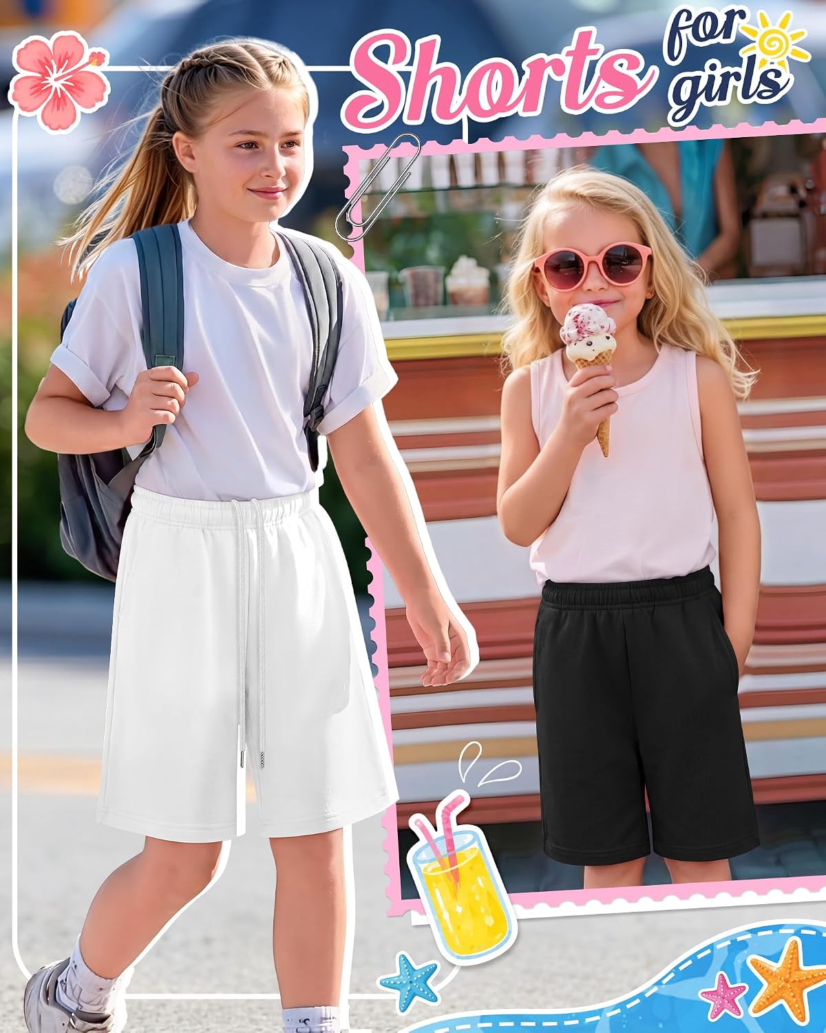 4 Pack Girls' Bermuda Sweat Shorts