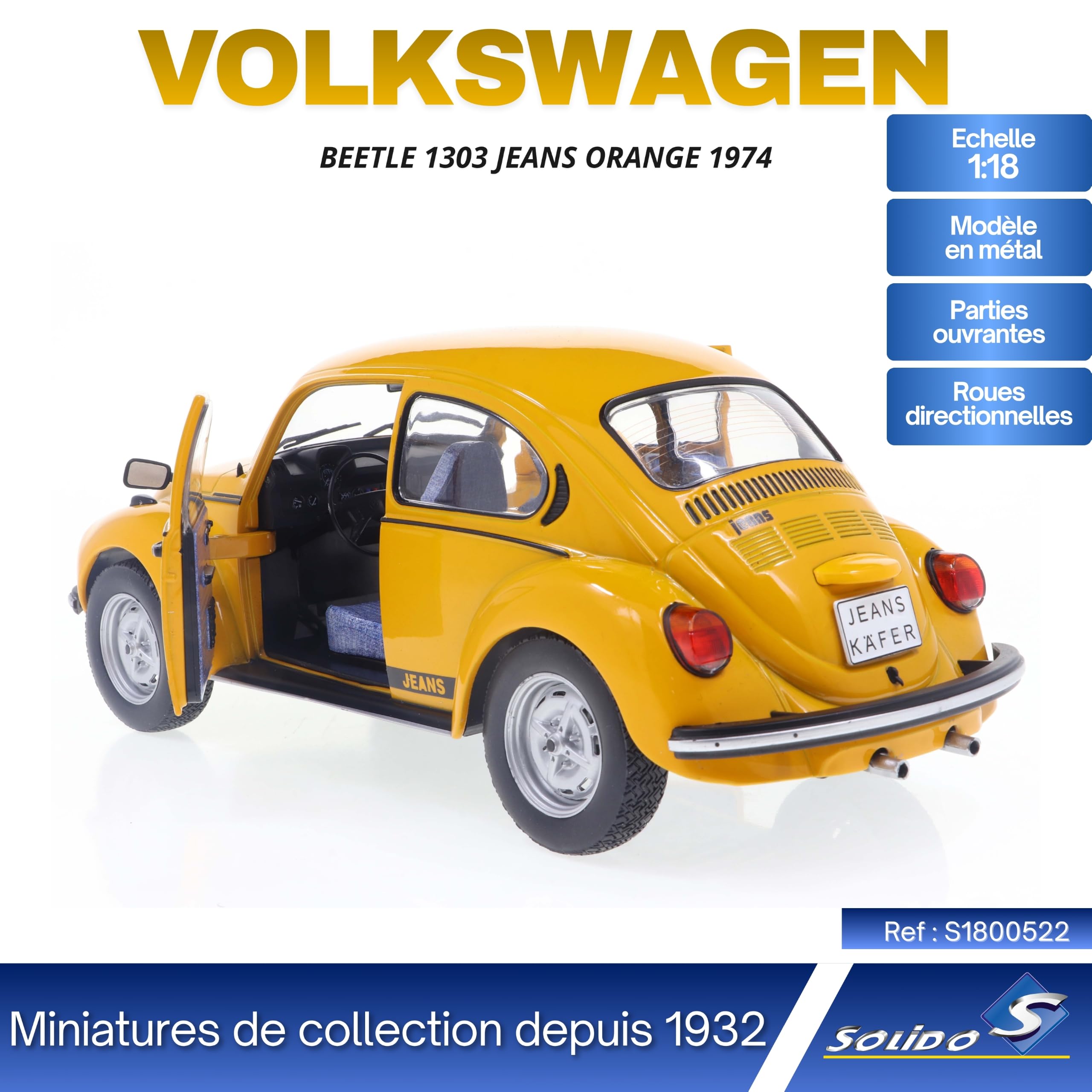 新品Solido Volkswagen Beetle 1303 1/18 Solido Volkswagen Beetle 1303 Yellow 1:18 Scale Model Car : Amazon