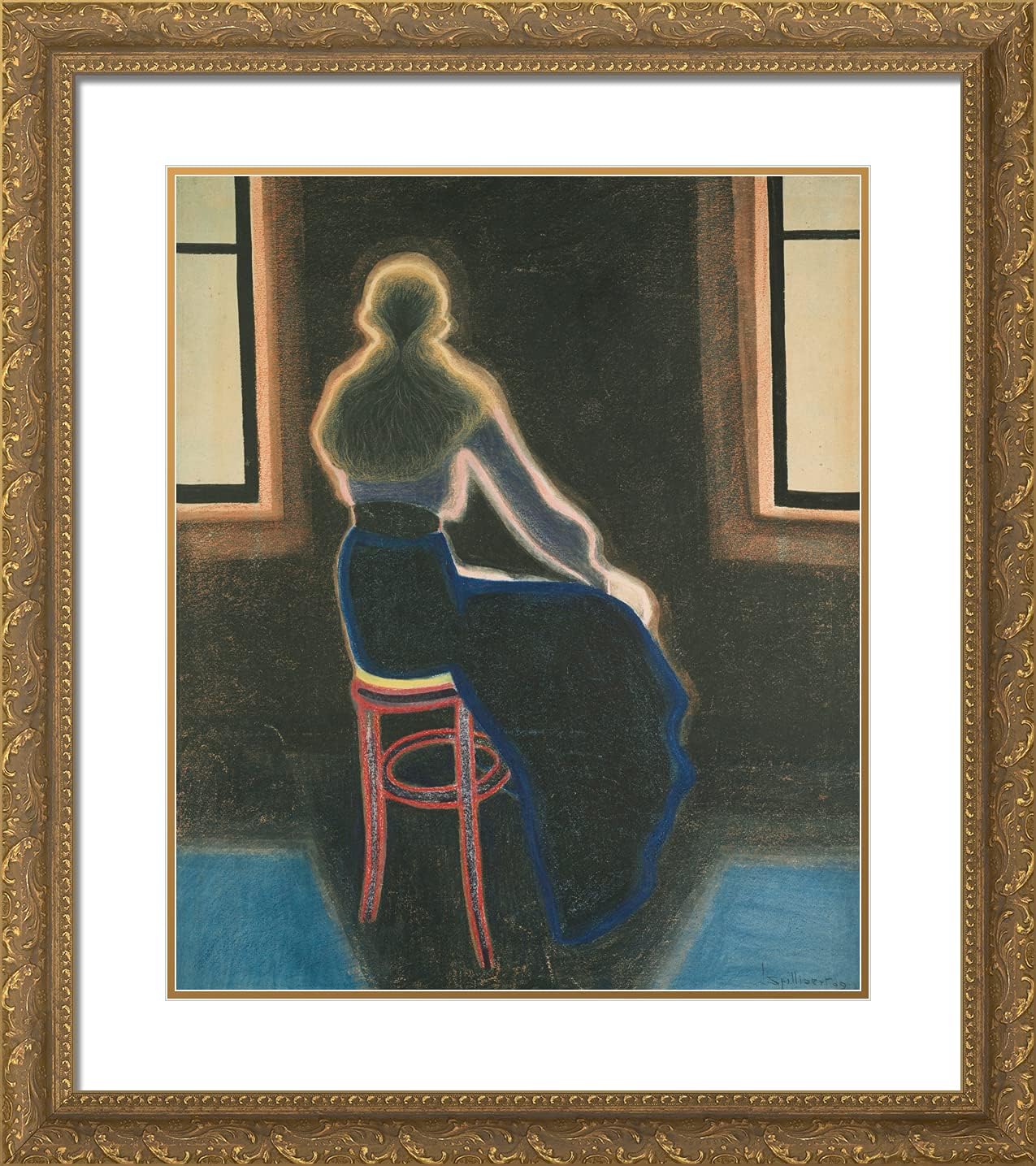 ArtDirect Spilliaert, Leon 20x22 Gold Ornate Framed Art Print with Double Matting Titled: Young Woman on a Stool