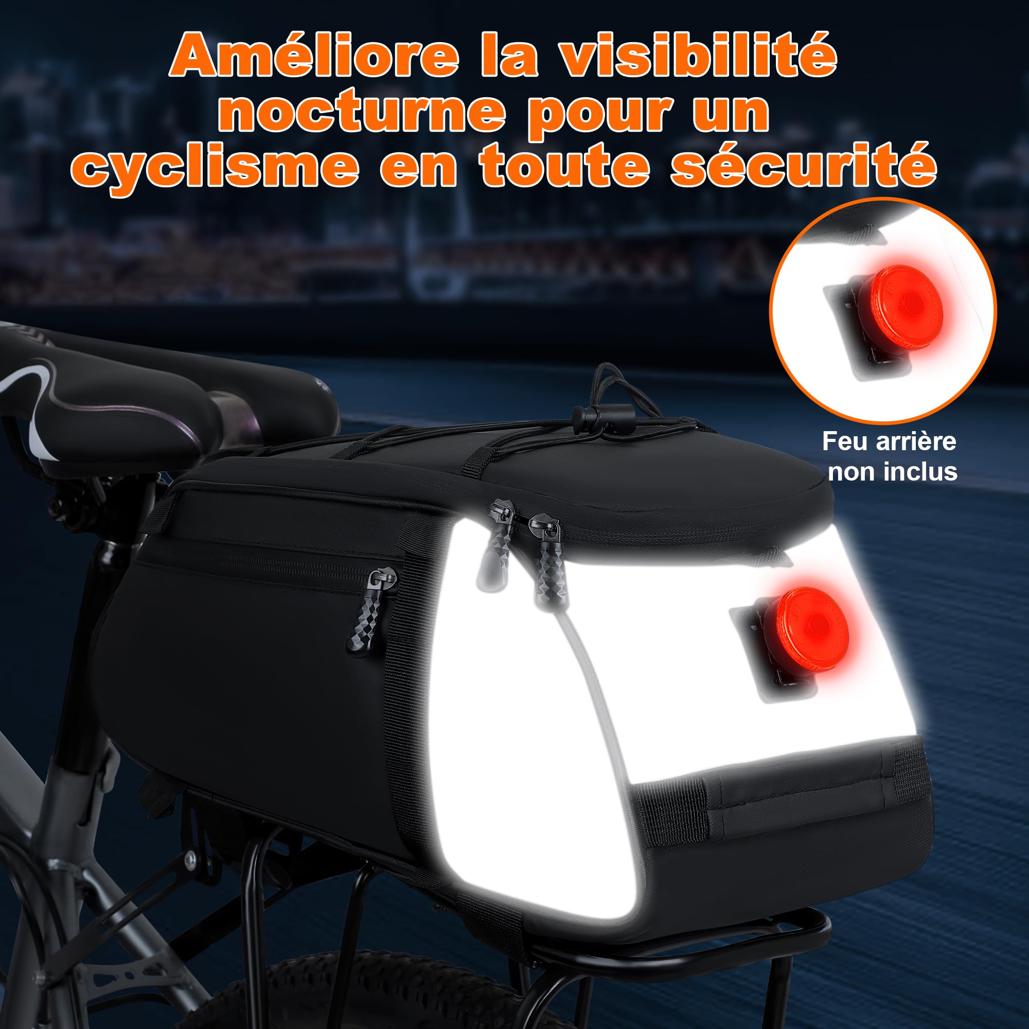Wildken Sacoche Velo Porte Bagage Arriere, 12 L Noir Sacoche Porte Bagage Velo Étanche Réfléchissante avec Poignées et Bandoulières, Sac Porte Bagage Vélo Adapté VTT, Vélo de Route, Gravel, E Bike