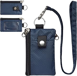 Minimalist RFID Blocking Small Wallet with ID Window,WaterResistant Zip Id Case Wallet with Lanyard Keychain for Cards,Cash,Travel,Women,Men