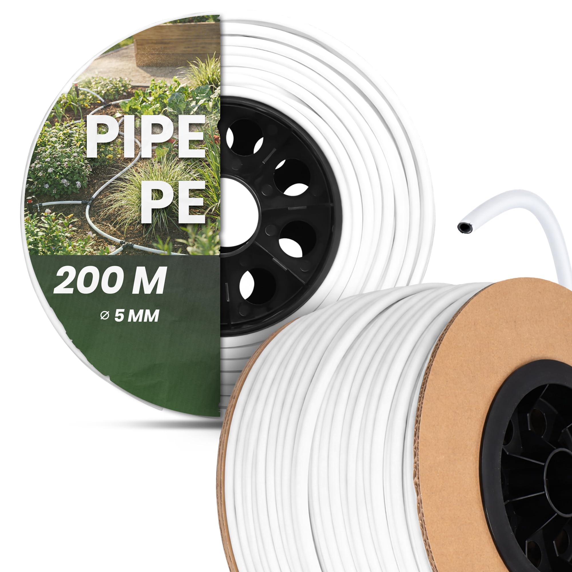 Instalguru Tubo PE 5 mm x 200 m Manguera Polietileno Riego Jardín Goteo Tubería Suministro Agua Blanca Instalación Exterior Sistema Aspersión Conducción Agrícola Micro-riego