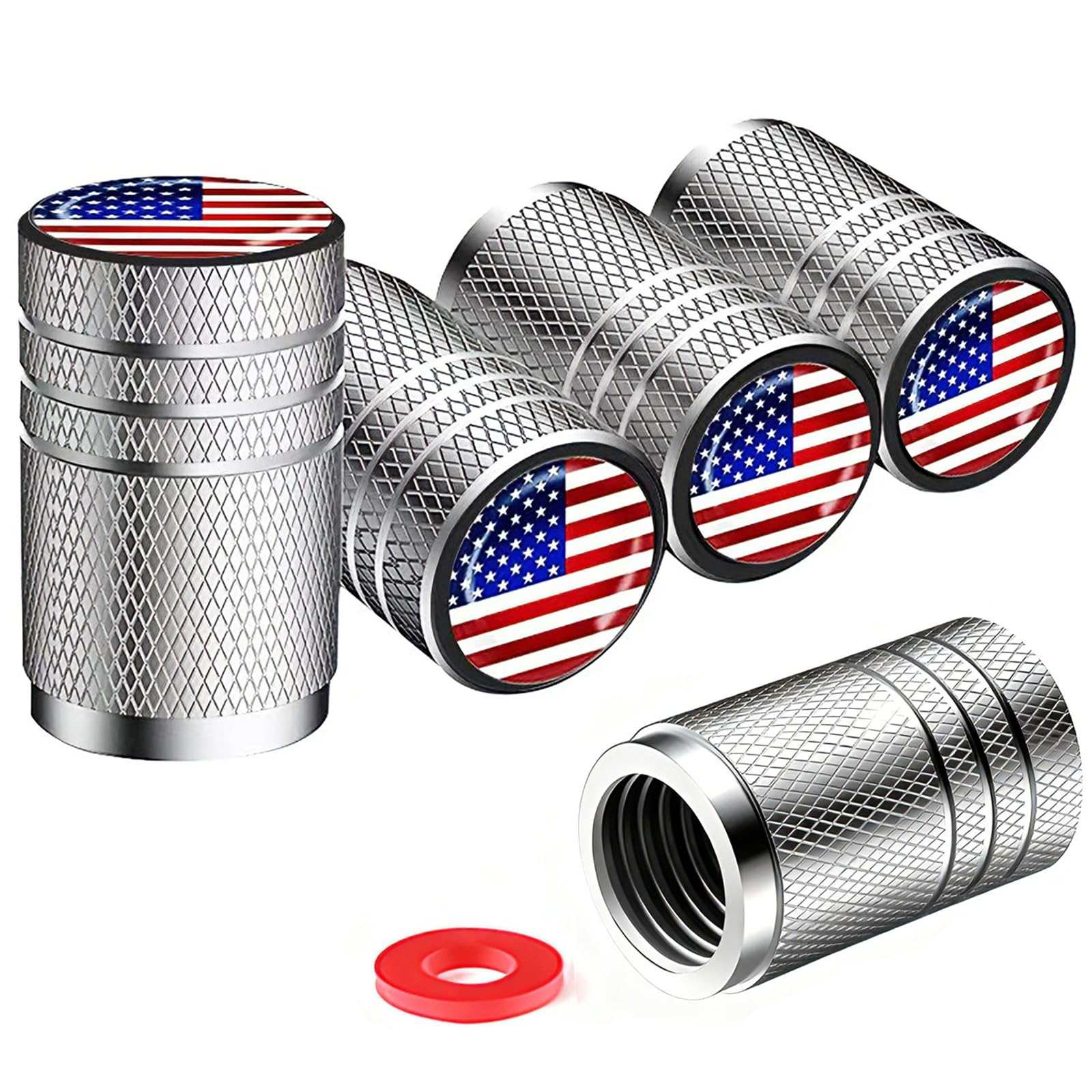 IJUSHND American Flag Chrome tire Valve stem caps, Silver, 5 pcs/Pack, Tire Valve Cap Set,Corrosion Resistant, Plastic Liner Leak-Proof,for Cars Trucks Motorcycles SUVs and Bikes - accessories and parts | Mubboo