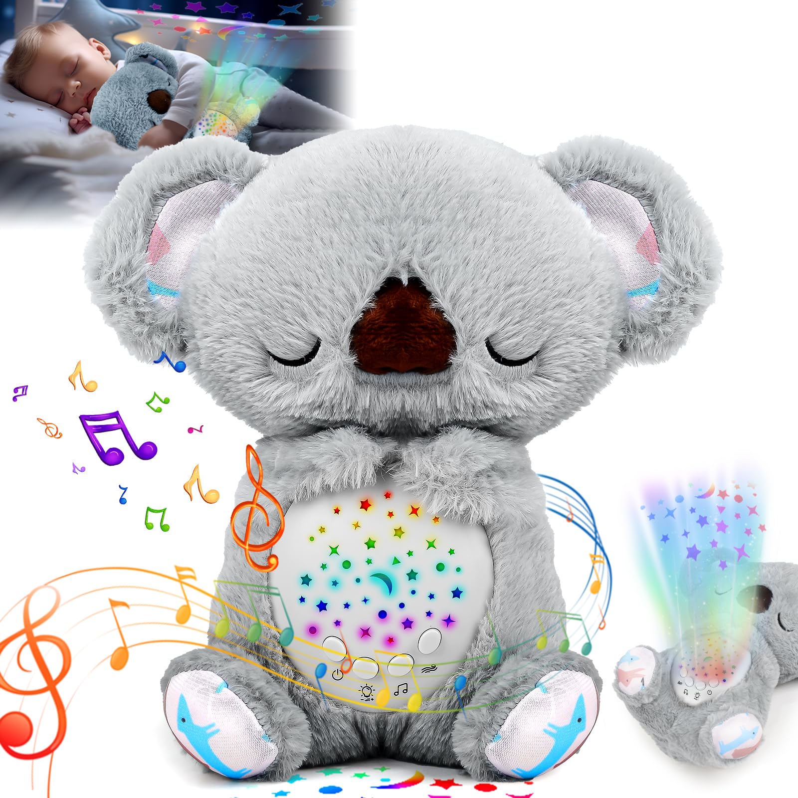 Baby Sleep Aid, Newborn Gifts for Her Sleep Soother, 3 in 1 Starry Skies Koala Soother, Newborn Toys, Koala Toy for Babies with Night Light Projector, Nature Sounds
