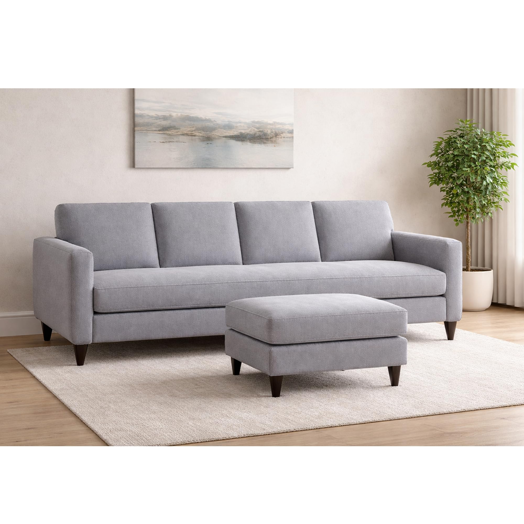 GRAPEWOOD Carlos 5-Seater Sofa Set with Ottoman for Living Room, Home & Office | Premium Fabric Modern Sofa Set | Comfortable & Stylish Furniture for Hall, Lounge & Modern Interiors | Grey Colour-image-6
