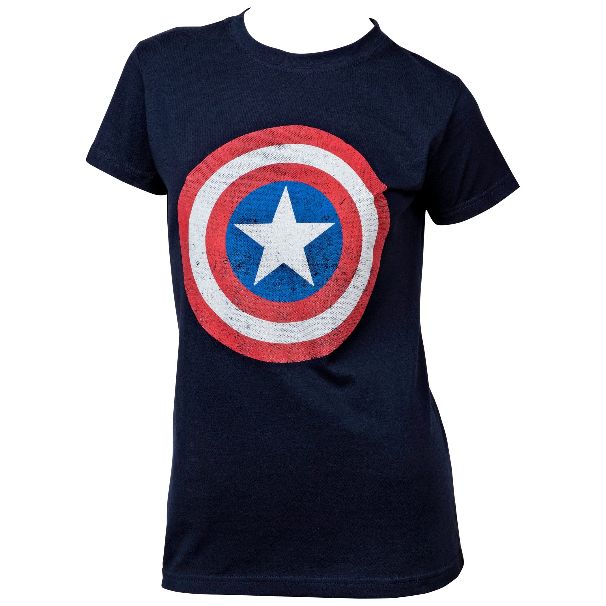 Captain America Distressed Shield Symbol Women's T-Shirt Medium Blue