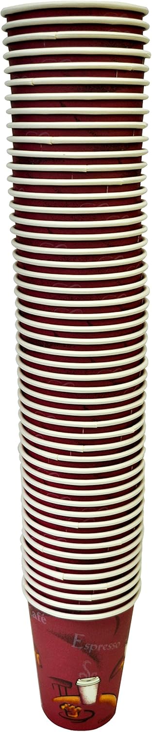 SOLO paper hot drink cups in bistro design, 12 oz, maroon, 50/pack - Image 3
