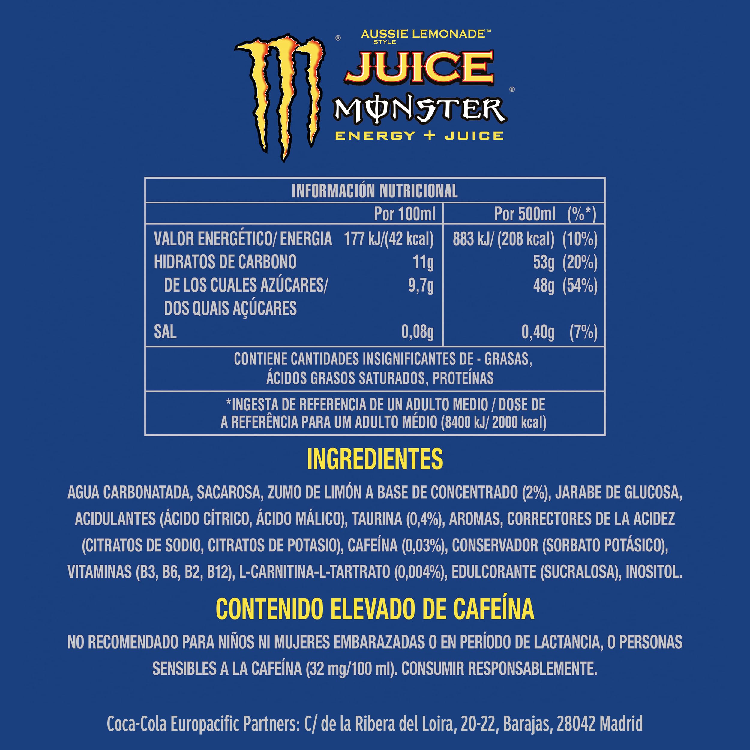 Monster Aussie Style Lemonade, Bebida Energética- Pack de 12 latas de 500ml
