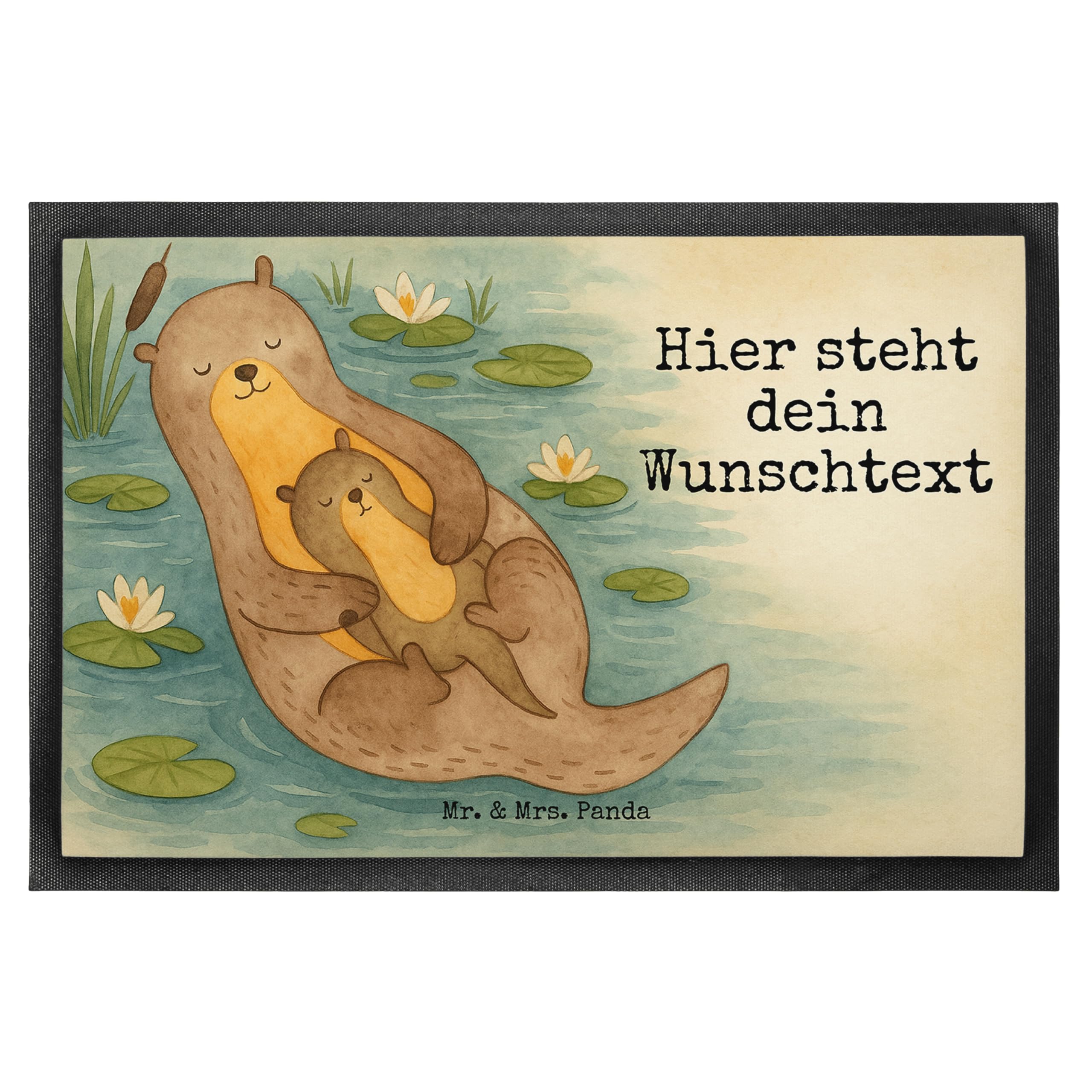 Mr. & Mrs. Panda Fussmatte personalisiert Otter Kind Design 40 x 60 cm - Geschenk, Fußabtreter mit Namen, Baby, Geburt, Mutter, Personalisierte, Fußmatte personalisierbar, Mama, Familie