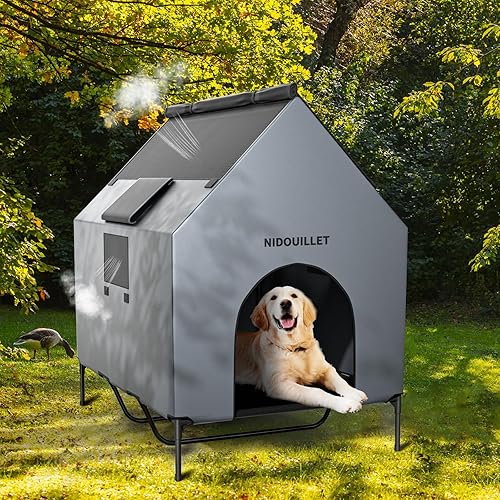 Miniatura 5 de Casa para perros de 48" para exterior e interior, casas para perros extra grandes resistentes a la intemperie 600D PVC con cama elevada para perros