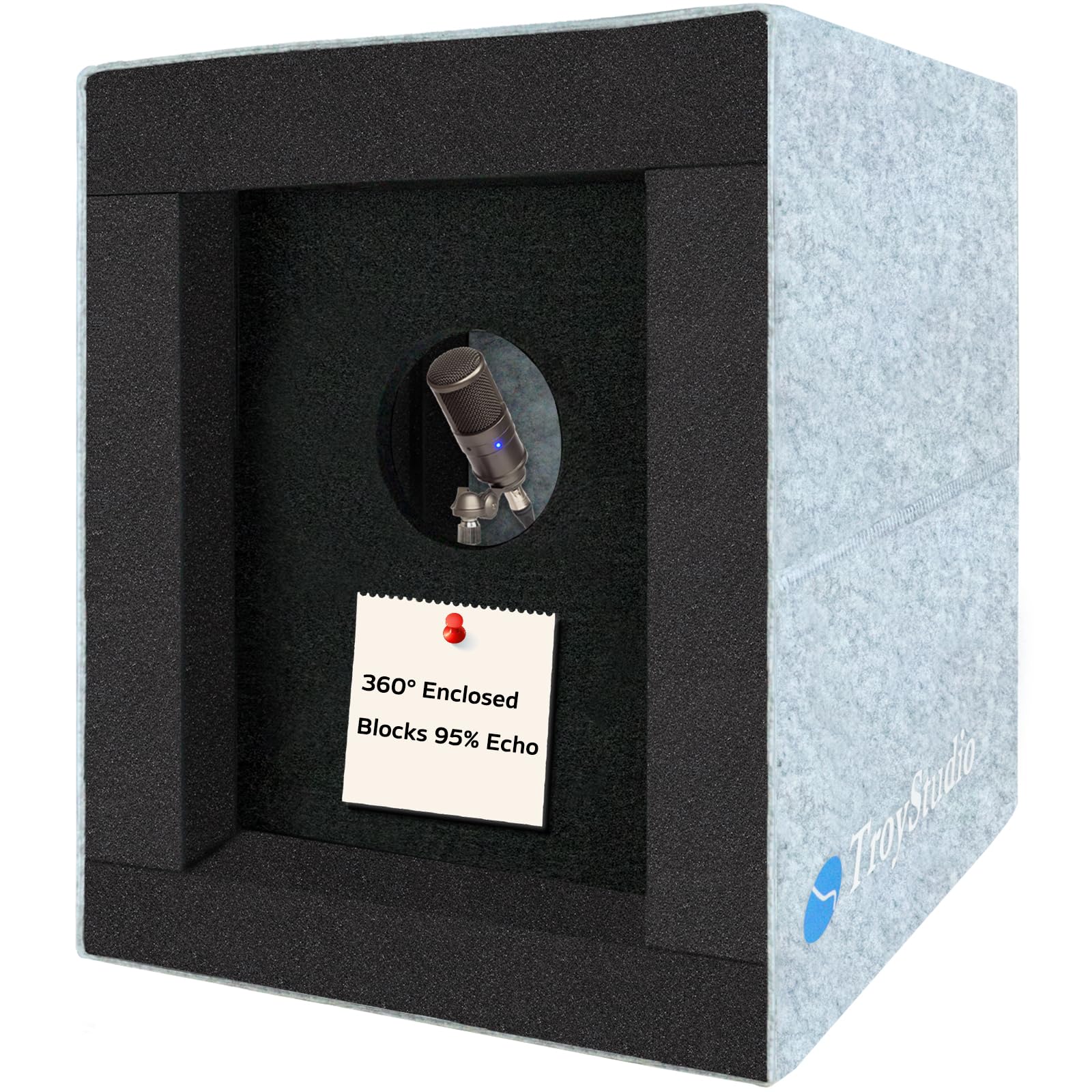 Photo 1 of TroyStudio Enclosed Vocal Booth, Portable Microphone Isolation Shield, Foldable Reflection Filter with Acoustic Foam & Panels, Recording Sound Box Home Studio Equipment for Podcast Music Voice Over