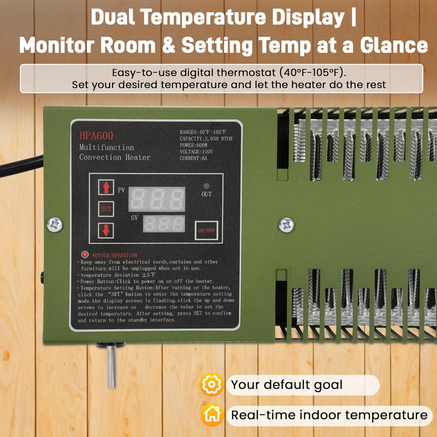600W Utility Heater with Built-in Thermostat,120V Electric Pump House Heater with Dual Digital Display, Freeze Protection for Utility Rooms，Pump House & Storage Space