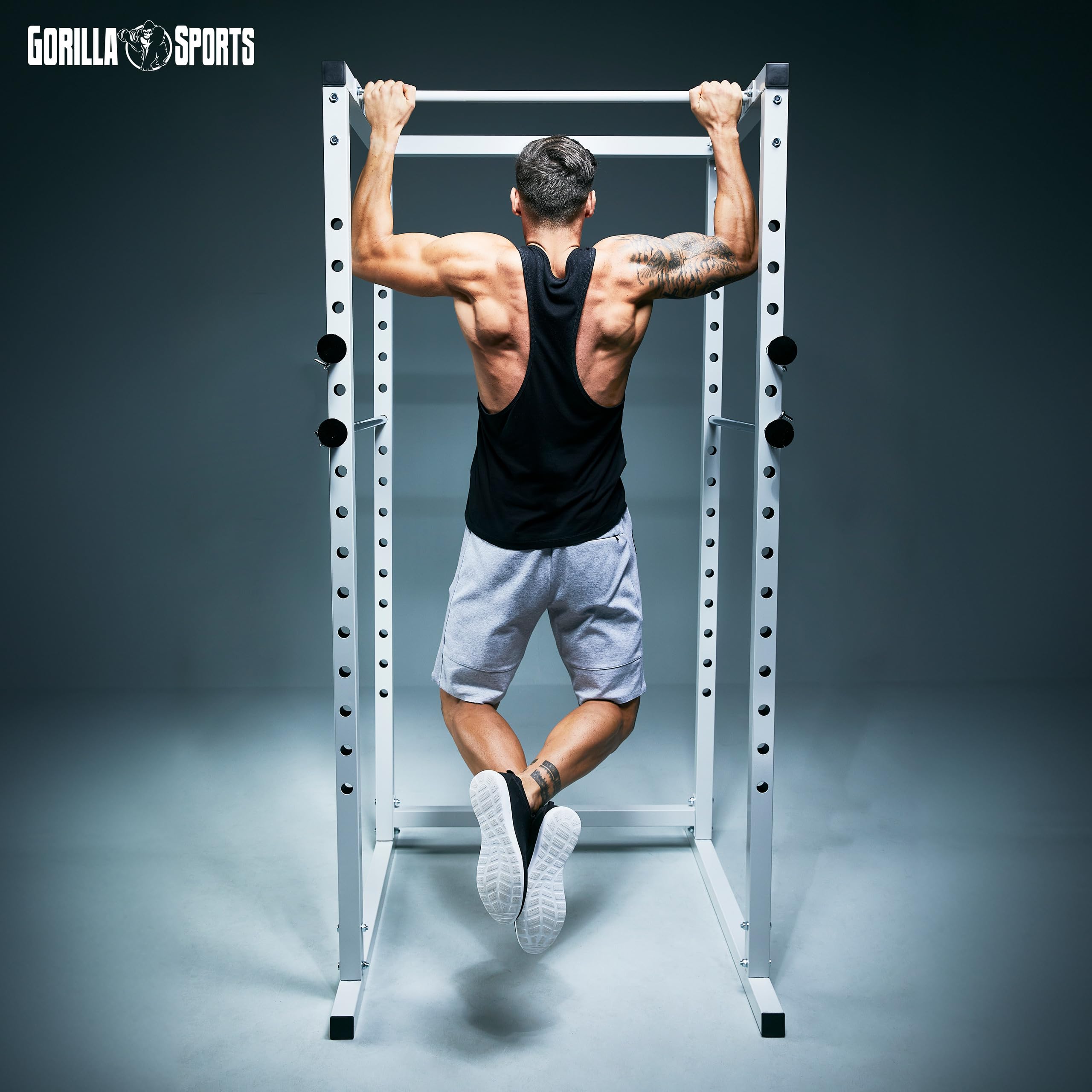 GORILLA SPORTS® Power Rack - 15-fach Verstellbar, Klimmzugstange, Hantelablage - Power Cage, Squat Rack, Kraftstation für Zuhause, Kraftstation, Fitnessstation, Krafttraining