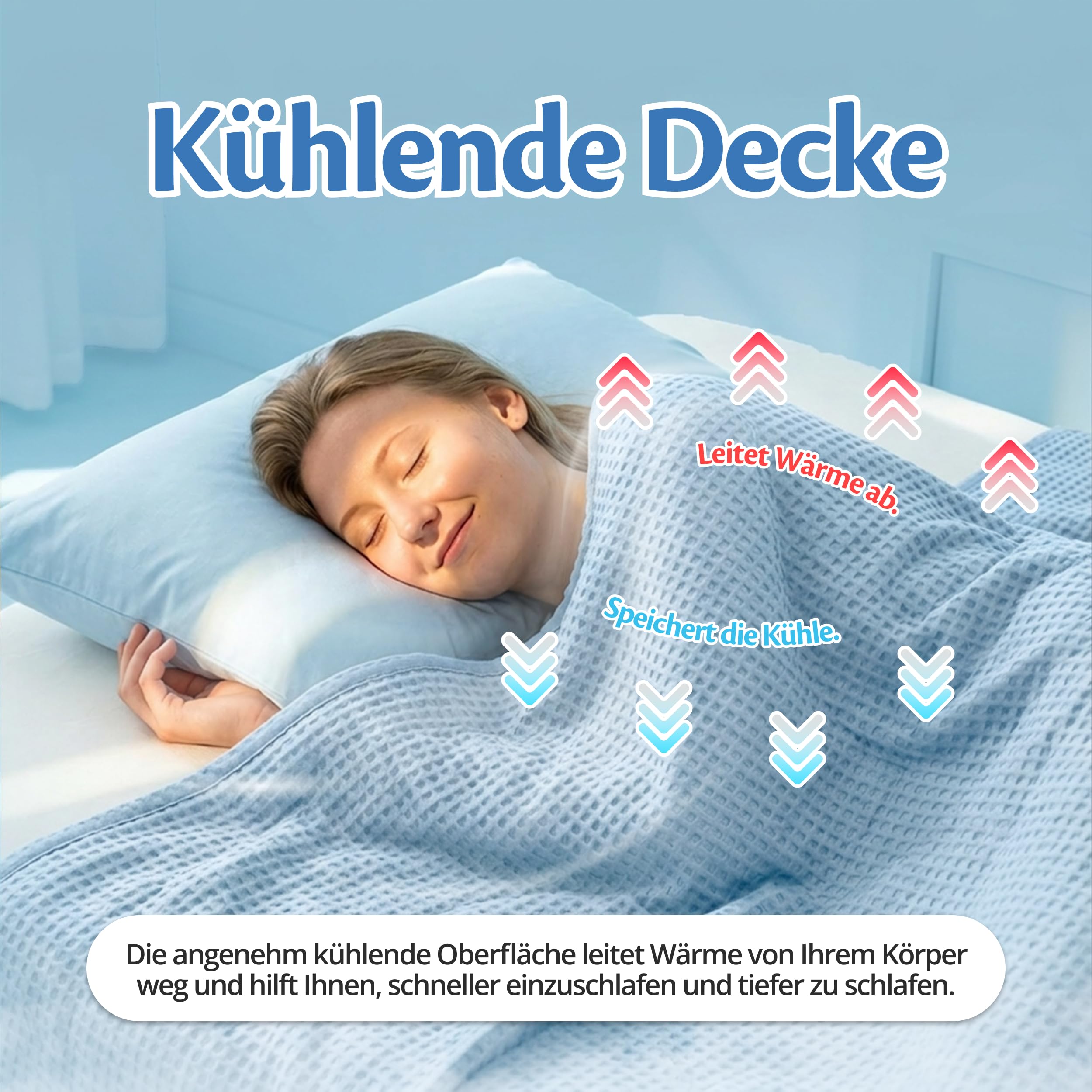 Ella Kühlende Decke, Atmungsaktive Cooling Sleep Decke, Tencel-Stoff und umweltfreundliche Kühldecke für Menschen, Kühldecken zum Schlafen, Oeko-TEX-zertifizierte dünne Sommerdecke 135x200 Himmelblau