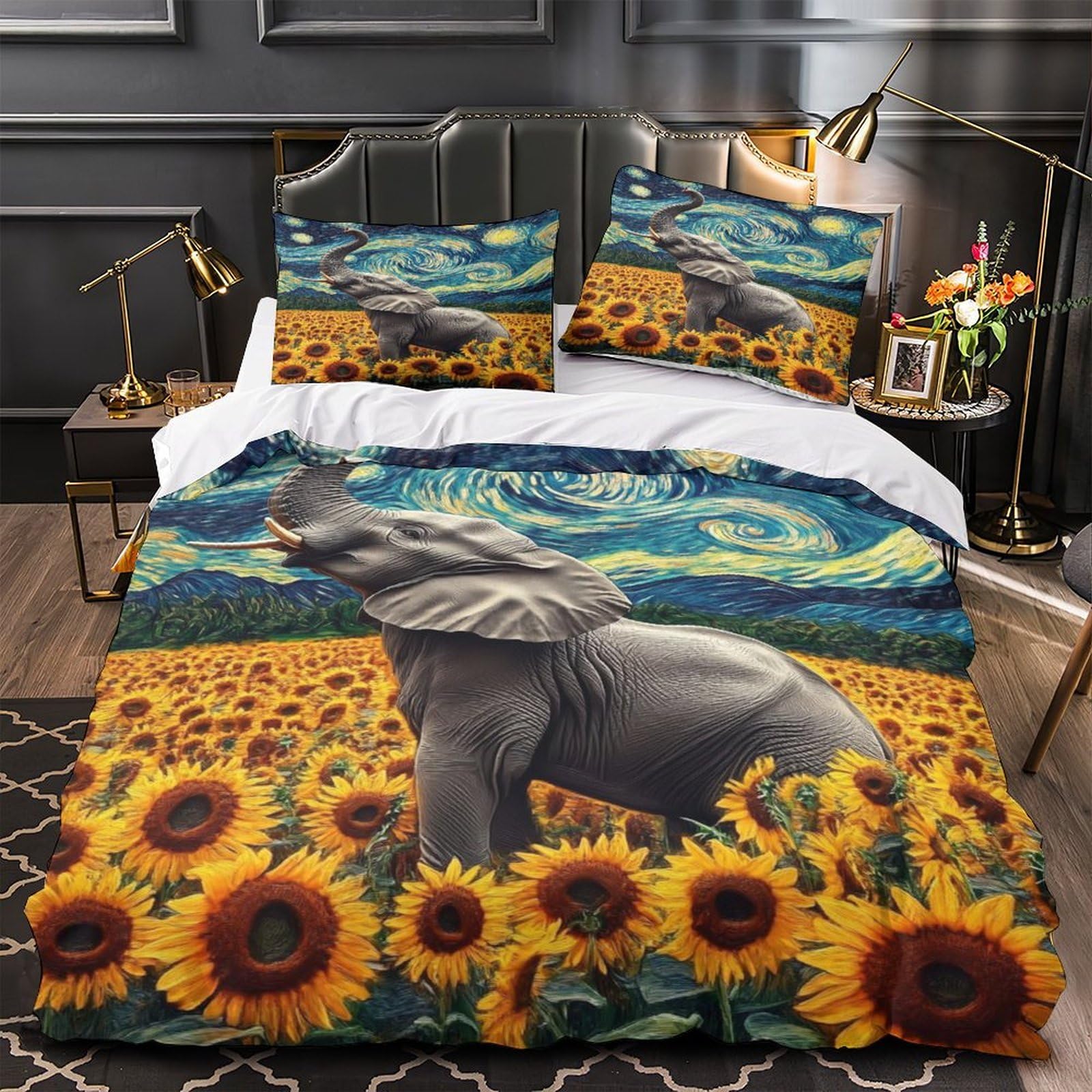 Housse de couette éléphant 3D en microfibre 220x240 cm avec 2 taies d'oreiller