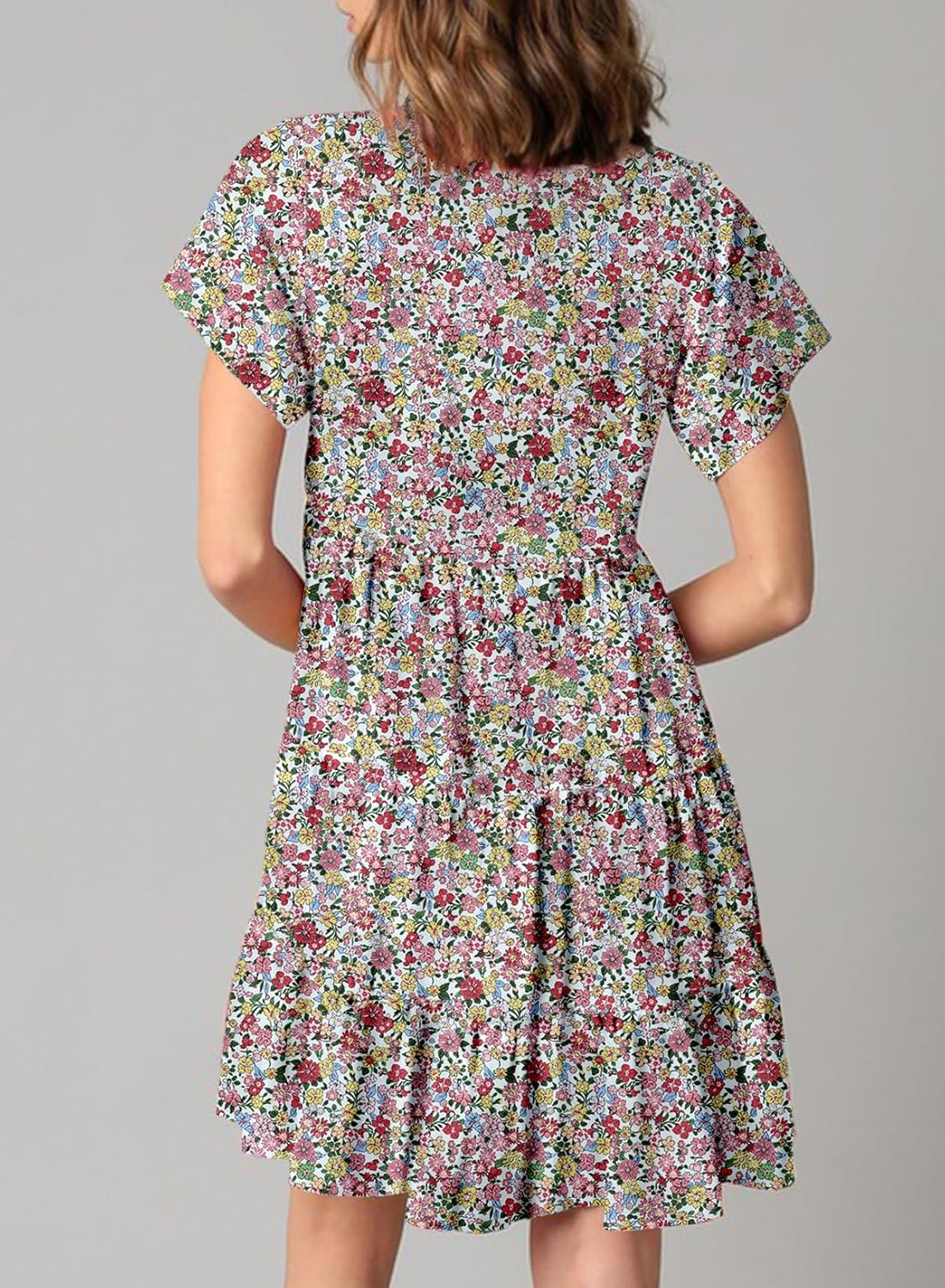 Dokotoo Womens Summer Casual Boho Floral Dresses 2026 V Neck Short Sleeve Sundresses Flowy Swing A-Line Mini Dress - Image 3